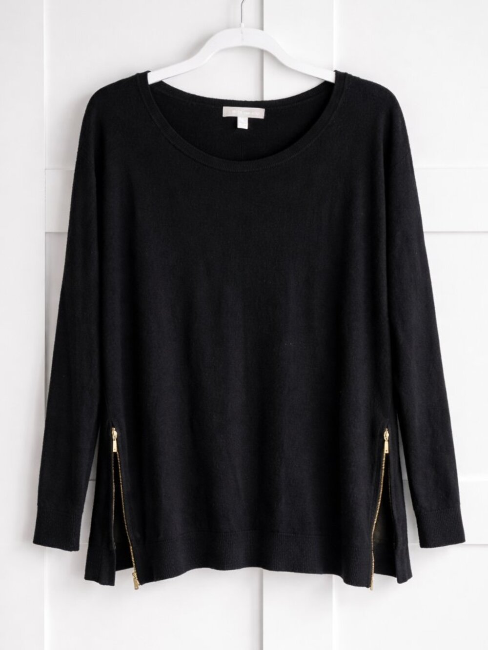 Banana Republic Black Wool Blend Sweater XL Zip Side Slits Minimalist Chic